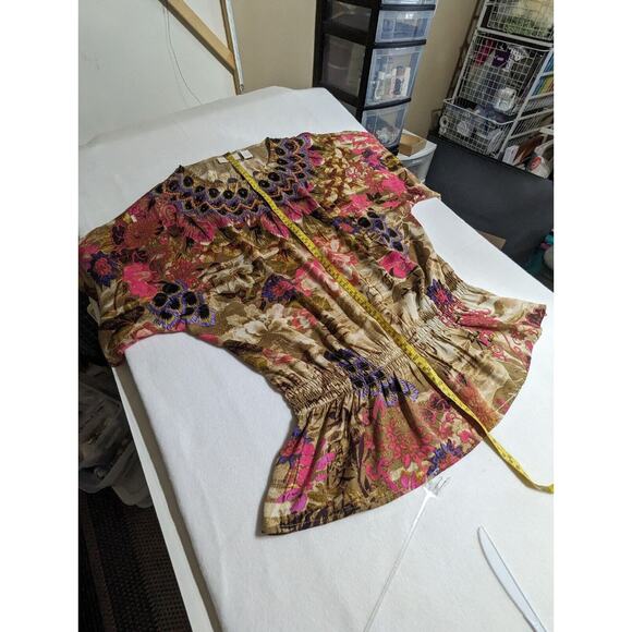 Chicos Sz 2 top Blouson Polyester Lightweight Accent Beading - Picture 7 of 10